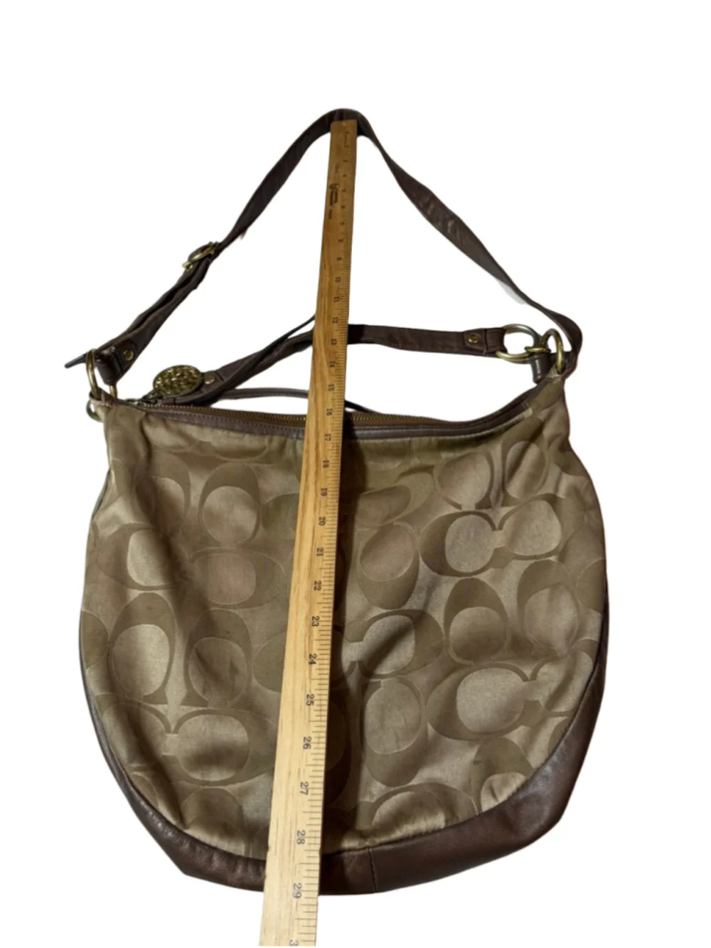 Coach Signature Sateen Ali Large Hobo Shoulder Bag Brown Leather Y2K